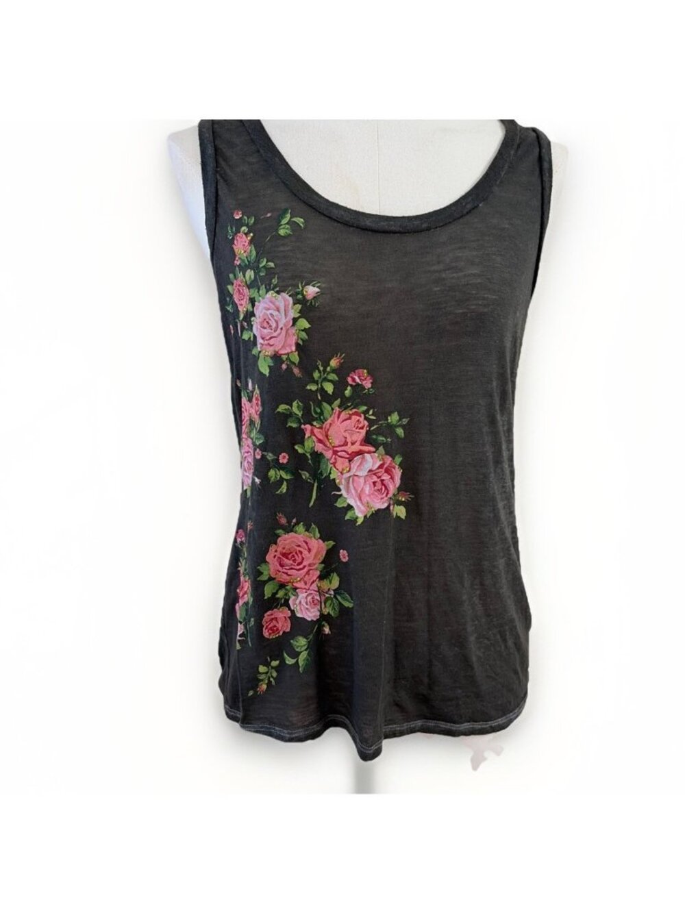 Express Floral Tank Top Size XS Black Sequins Roses Sheer Indie Sleeze Y2K